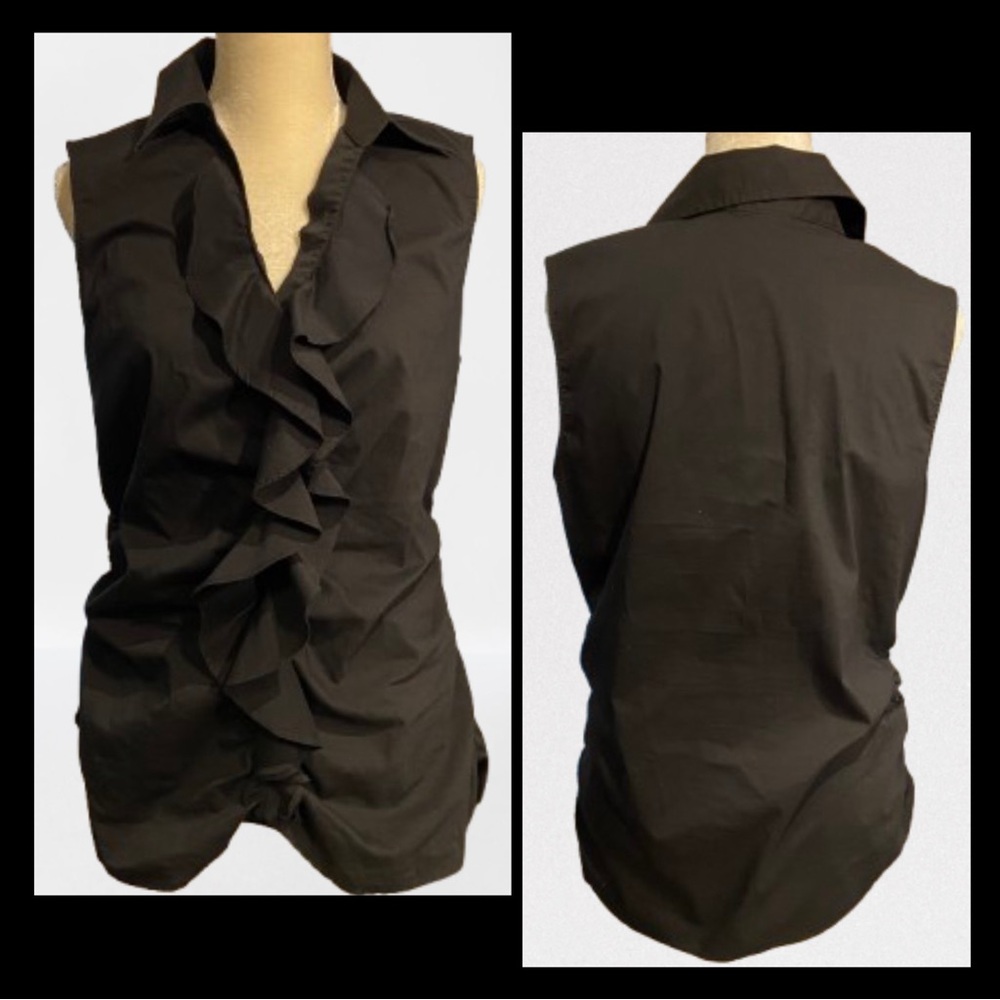 NY & Co Sleeveless Ruffle-front Top with Flattering Ruching on Sides